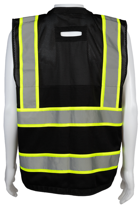 BKVM-HDSUV Black Mesh Lime Contrast Two Tone Heavy Duty Surveyors Safety Vest