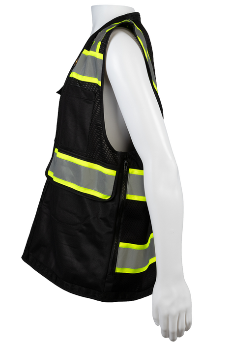 BKVM-HDSUV Black Mesh Lime Contrast Two Tone Heavy Duty Surveyors Safety Vest