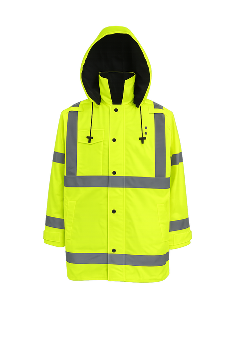 LBPJRV34-C3 ANSI Class 3 Waterproof Lime/ Black Reversible Mid-Thigh Length Raincoat
