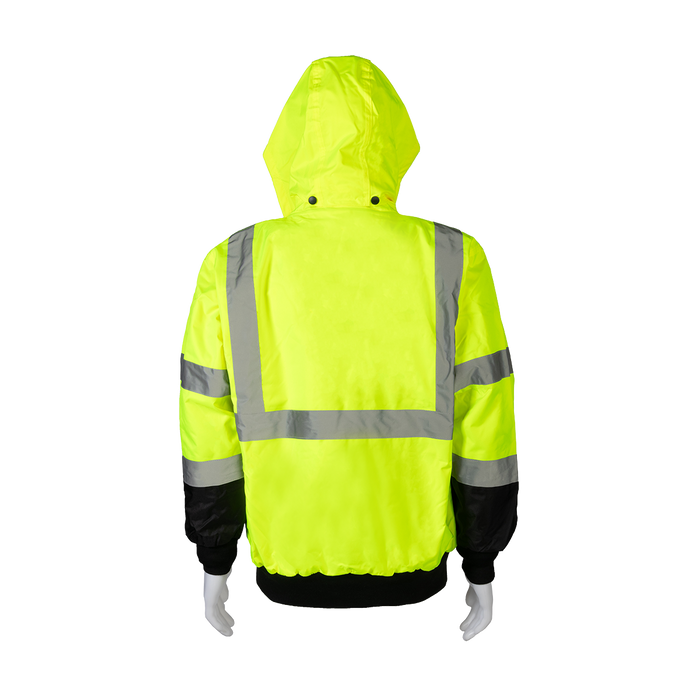 LBBJ-C3 ANSI Class 3 High-Vis LIME/BLACK Two Tone Waterproof Bomber Jacket with Removable Liner