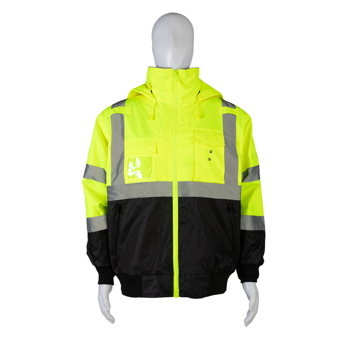 LBBJ-C3 ANSI Class 3 High-Vis LIME/BLACK Two Tone Waterproof Bomber Jacket with Removable Liner