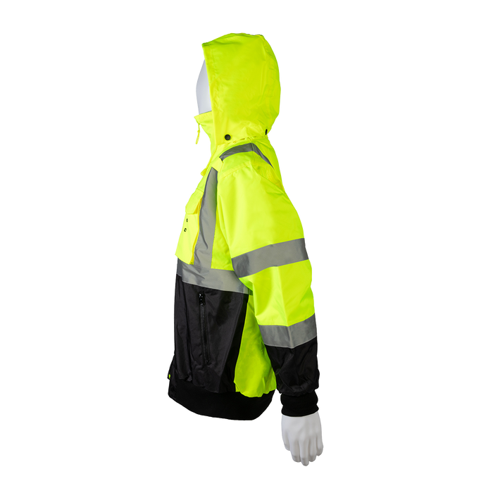 LBBJ-C3 ANSI Class 3 High-Vis LIME/BLACK Two Tone Waterproof Bomber Jacket with Removable Liner