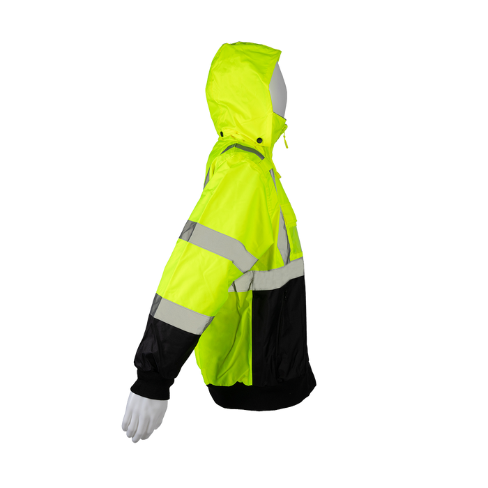 LBBJ-C3 ANSI Class 3 High-Vis LIME/BLACK Two Tone Waterproof Bomber Jacket with Removable Liner