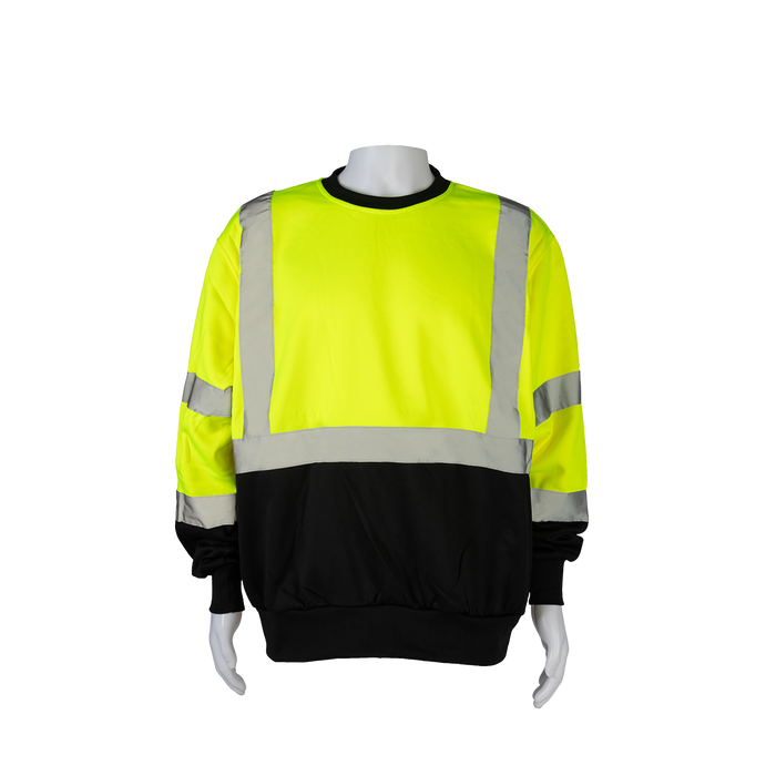 LBCSW-C3 ANSI 107-2020 Class 3 High-Vis Lime / Black Bottom Two Tone  Crew Neck Sweatshirt