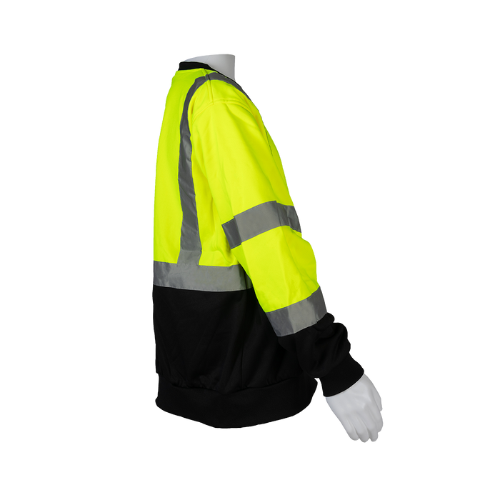 LBCSW-C3 ANSI 107-2020 Class 3 High-Vis Lime / Black Bottom Two Tone  Crew Neck Sweatshirt