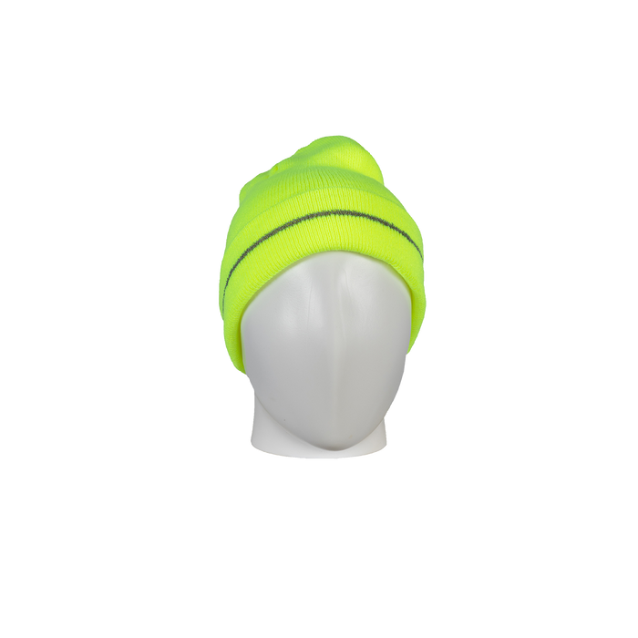 LBE-S1 Lime Safety Beanie Hat with Reflective Stripe
