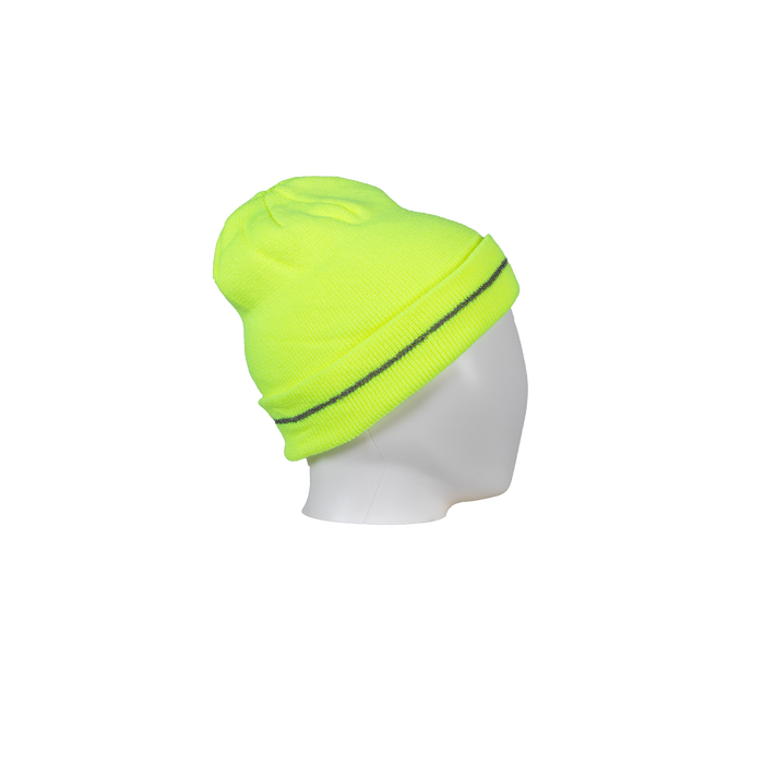 LBE-S1 Lime Safety Beanie Hat with Reflective Stripe