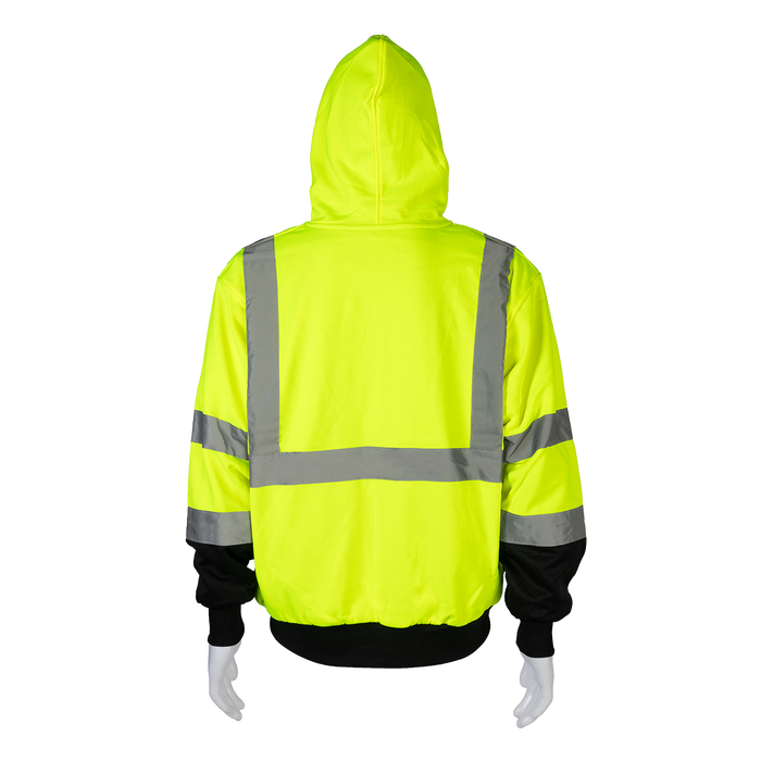 LBHSW-C3 ANSI Class 3 High-Vis Lime & Black Bottom Two Tone 16 OZ. Thermal Lined Zip-Up Hoodie