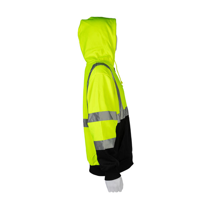 LBHSW-C3 ANSI Class 3 High-Vis Lime & Black Bottom Two Tone 16 OZ. Thermal Lined Zip-Up Hoodie