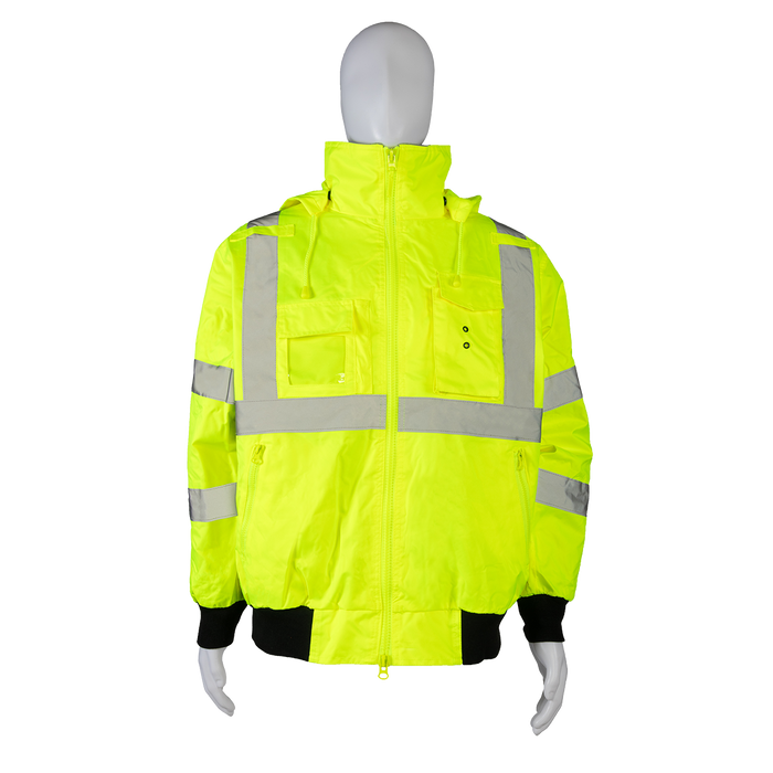 LBJ-C3 High-Vis Lime ANSI Class 3 Waterproof Bomber Jacket with Removable Fleece Liner