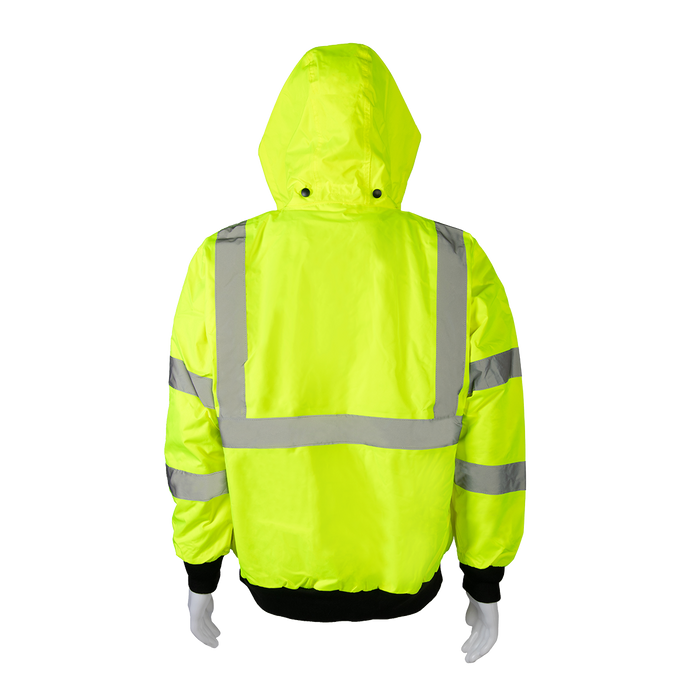 LBJ-C3 High-Vis Lime ANSI Class 3 Waterproof Bomber Jacket with Removable Fleece Liner