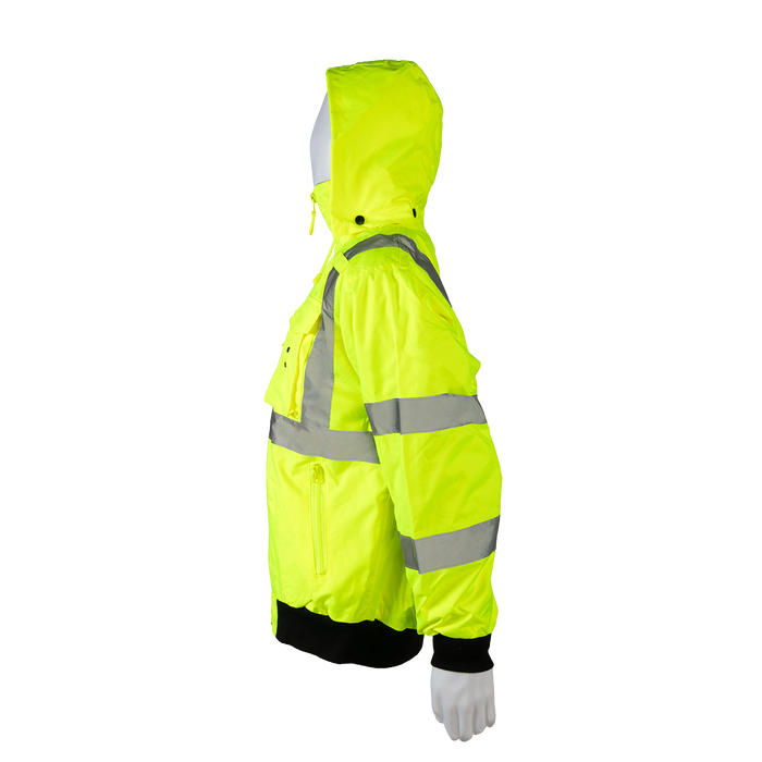 LBJ-C3 High-Vis Lime ANSI Class 3 Waterproof Bomber Jacket with Removable Fleece Liner