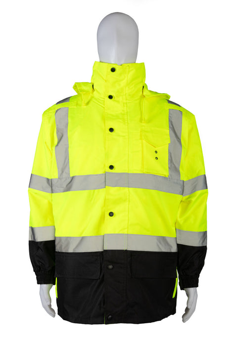 LBPJ6IN1-C3  ANSI Class 3 Lime / Black Two Tone Waterproof 6-IN-1 Jacket & Vest  (Two Class 3 Jackets In One)