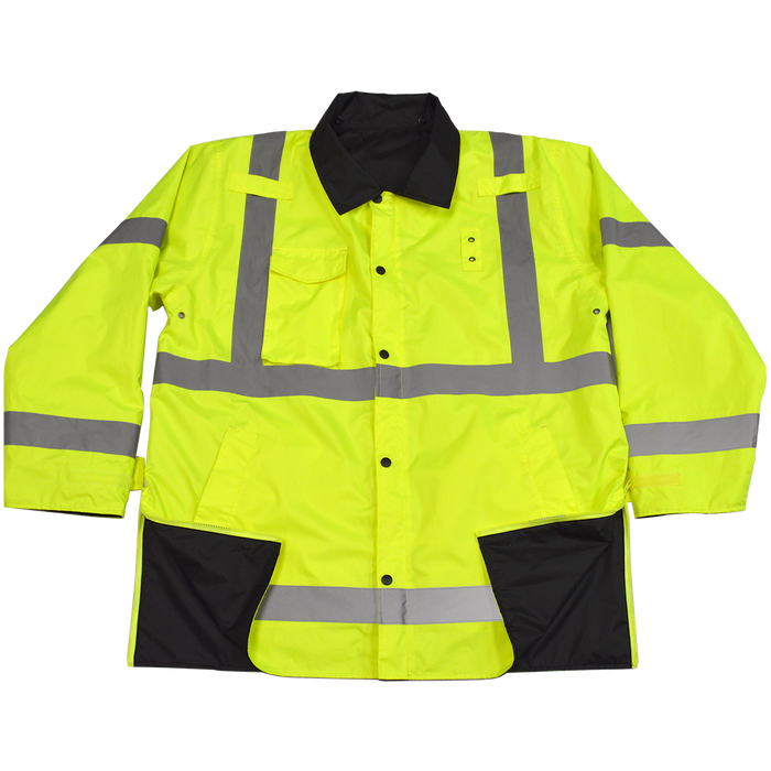 LBPJRV-C3 ANSI Class 3 Waterproof Lime/ Black Reversible Rain Parka Jacket or 34" Short Raincoat