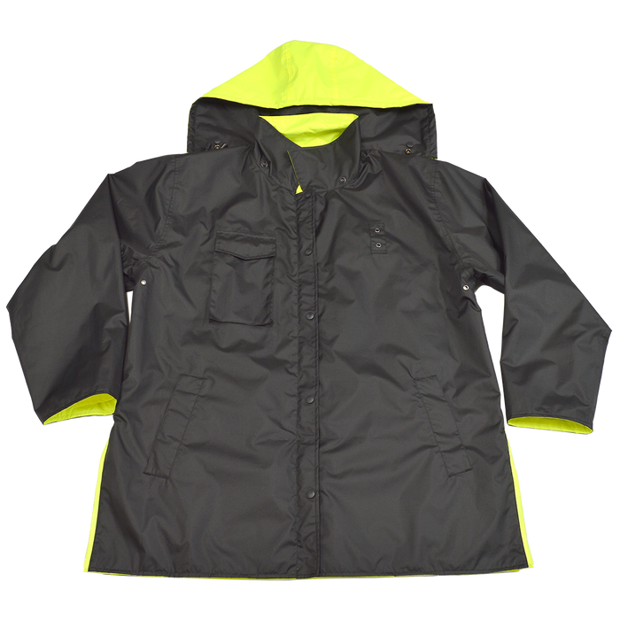 LBPJRV-C3 ANSI Class 3 Waterproof Lime/ Black Reversible Rain Parka Jacket or 34" Short Raincoat