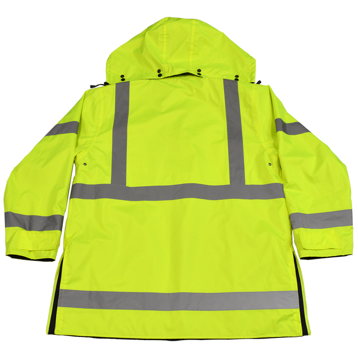 LBPJRV-C3 ANSI Class 3 Waterproof Lime/ Black Reversible Rain Parka Jacket or 34" Short Raincoat