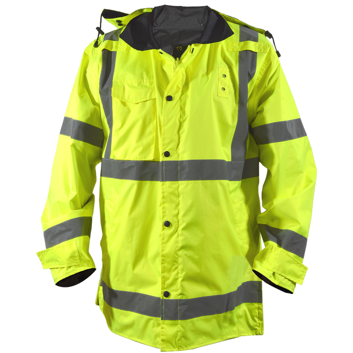 LBPJRV-C3 ANSI Class 3 Lime/ Black Reversible Waterproof Rain Parka Jacket