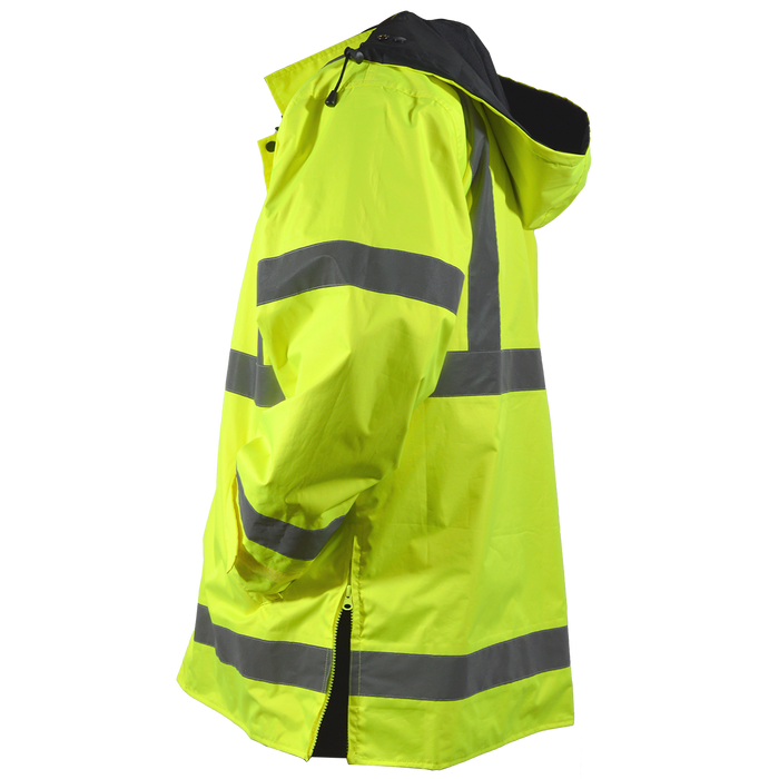 LBPJRV-C3 ANSI Class 3 Waterproof Lime/ Black Reversible Rain Parka Jacket or 34" Short Raincoat