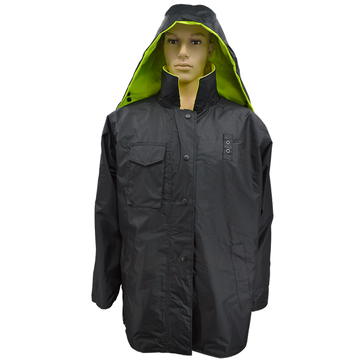 LBPJRV34-C3 ANSI Class 3 Waterproof Lime/ Black Reversible Mid-Thigh Length Raincoat