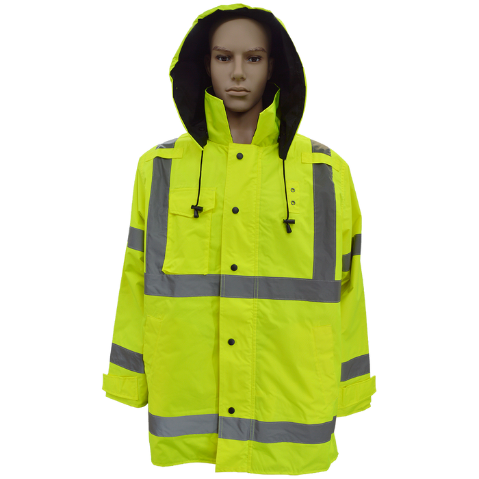 LBPJRV34-C3 ANSI Class 3 Waterproof Lime/ Black Reversible Mid-Thigh Length Raincoat