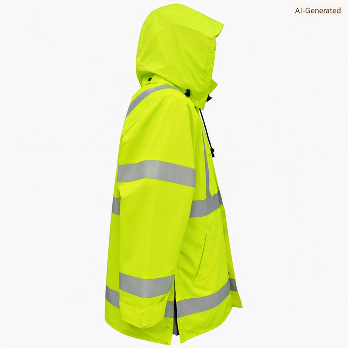 LBPJRV34-C3 ANSI Class 3 Waterproof Lime/ Black Reversible Mid-Thigh Length Raincoat