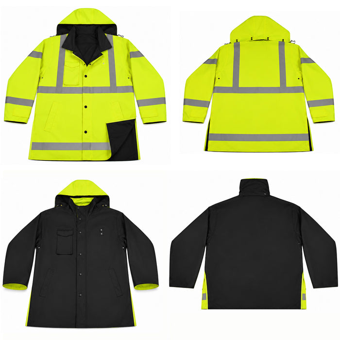 LBPJRV34-C3 ANSI Class 3 Waterproof Lime/ Black Reversible Hip Length Raincoat
