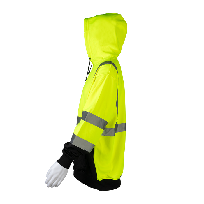 LBPUHSW-C3 ANSI 107-2020 Class 3 High-Vis LIME/Black Bottom Two Tone Pullover Hooded Sweatshirt