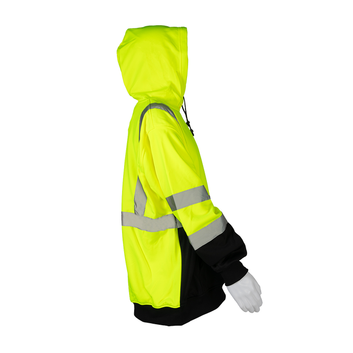 LBPUHSW-C3 ANSI 107-2020 Class 3 High-Vis LIME/Black Bottom Two Tone Pullover Hooded Sweatshirt