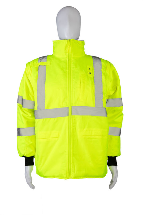 LBPJ6IN1-C3  ANSI Class 3 Lime / Black Two Tone Waterproof 6-IN-1 Jacket & Vest  (Two Class 3 Jackets In One)