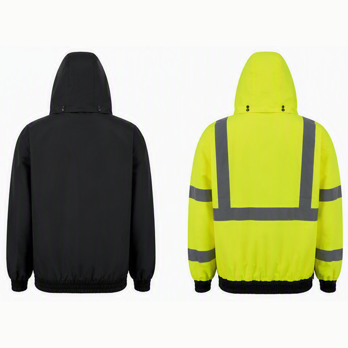 LBRVBJ29-C3 ANSI Class 3 Lime/Black Reversible Light Weight Waterproof Bomber Rain Jacket