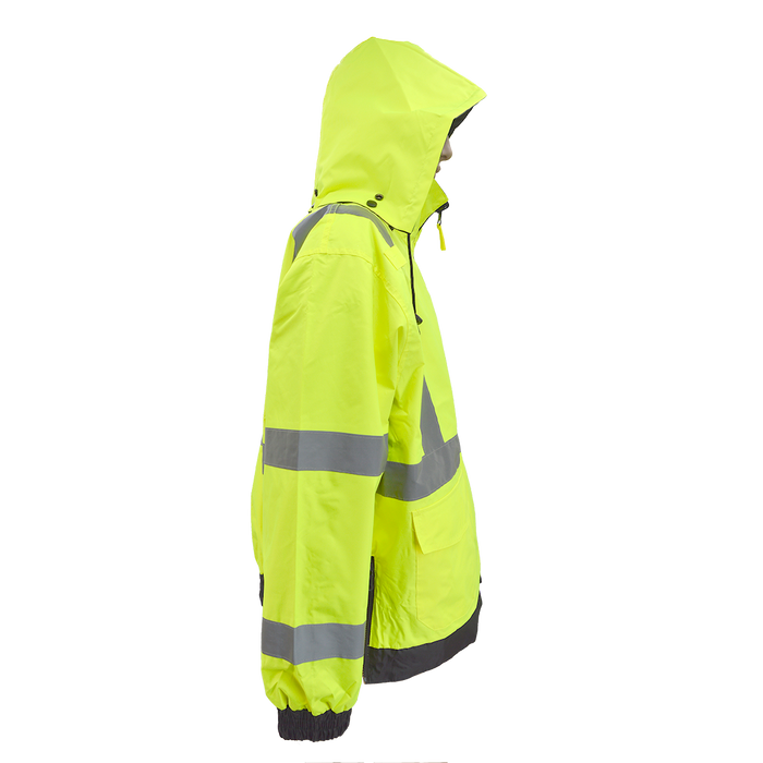 LBRVBJ29-C3 ANSI Class 3 Lime/Black Reversible Light Weight Waterproof Bomber Rain Jacket