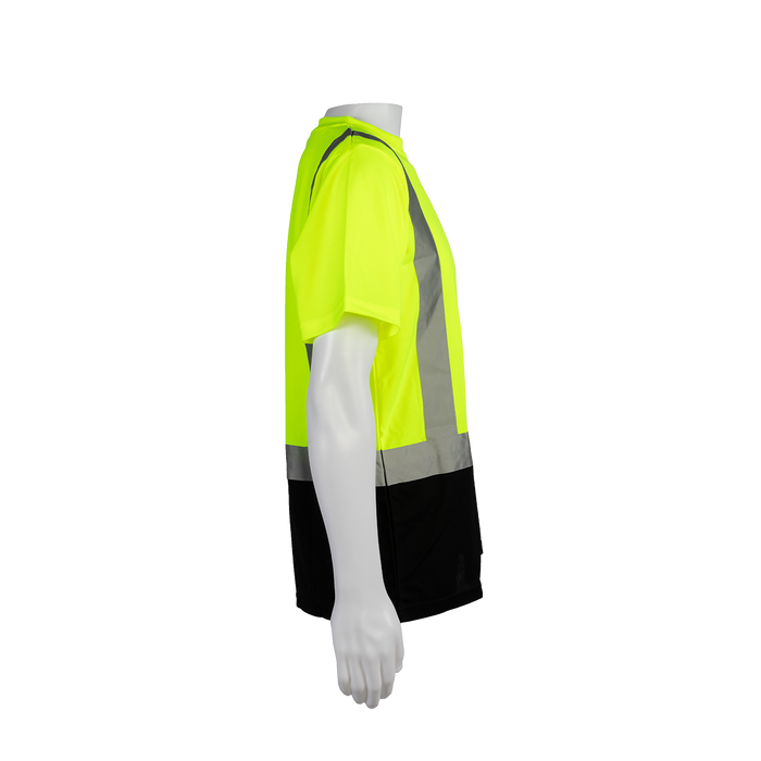 LBTS2 ANSI Class 2 High-Vis Lime/Black-Bottom Birdseye Mesh Short Sleeve Pocket T-Shirt