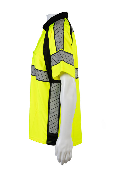 LBPS2-LUX Deluxe Style High-Vis Lime /Black Two Tone Short Sleeve Polo-Shirt-Black Collar
