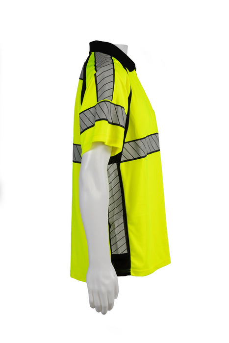 LBPS2-LUX Deluxe Style High-Vis Lime /Black Two Tone Short Sleeve Polo-Shirt-Black Collar