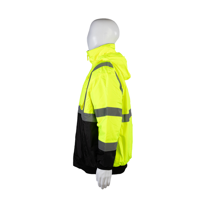 LQBBJ-C3 ANSI Class 3 LIME/BLACK Bottom Waterproof Quilted Bomber Jacket