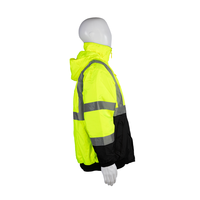 LQBBJ-C3 ANSI Class 3 LIME/BLACK Bottom Waterproof Quilted Bomber Jacket