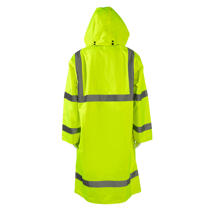 LRC-48RV-C3 ANSI Class 3 Lime/ Black Reversible Waterproof  48” Long Rain Coat