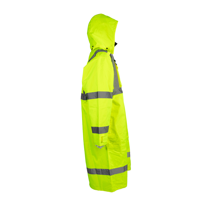 LRC-48RV-C3 ANSI Class 3 Lime/ Black Reversible Waterproof  48” Long Rain Coat