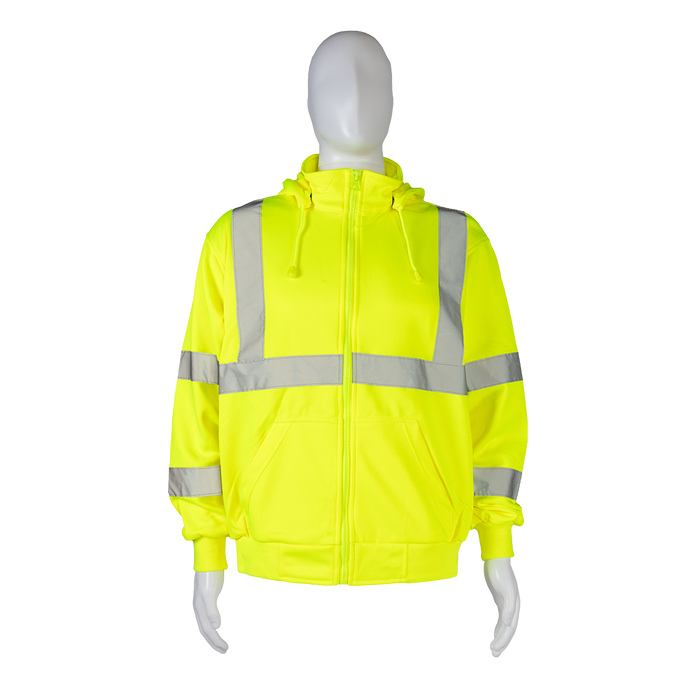 LSWS-C3 ANSI Class 3 High-Vis Lime Zip-Up Sweat Shirt With Detachable Hood