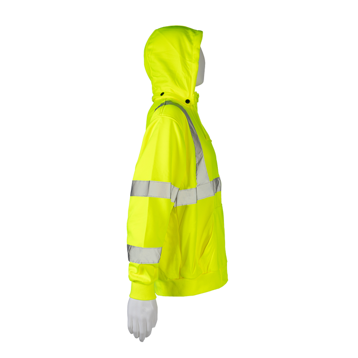 LSWS-C3 ANSI Class 3 High-Vis Lime Zip-Up Sweat Shirt With Detachable Hood