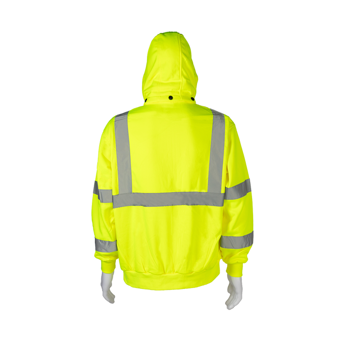 LSWS-C3 ANSI Class 3 High-Vis Lime Zip-Up Sweat Shirt With Detachable Hood