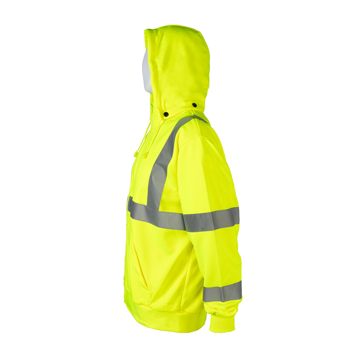 LSWS-C3 ANSI Class 3 High-Vis Lime Zip-Up Sweat Shirt With Detachable Hood