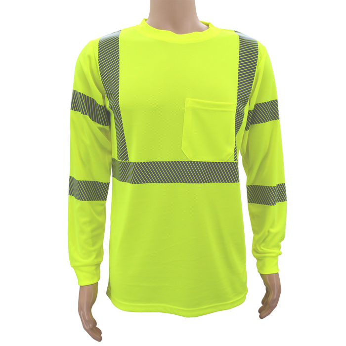 LTSL3-NEW/OTSL3 ANSI Class 3 High-Vis Birdseye Mesh Long Sleeve T-Shirt With Segmented Reflective Tapes