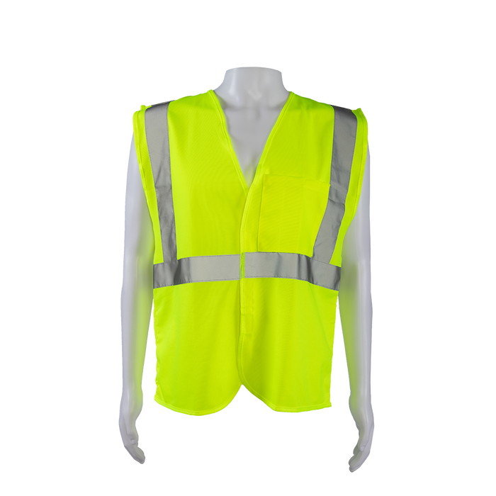 LV2-EC ANSI/ISEA 107-2020 CLASS 2 Economy Lime Solid Safety Vests Hook & Loop Closure