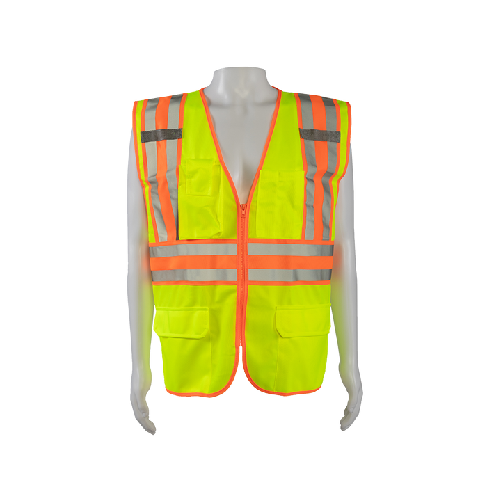 LV2-FSMBCB2 ANSI/ISEA Class II Solid Front Mesh Back Two Tone DOT Surveyors Vest