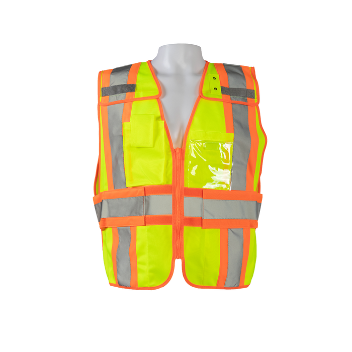 LV2-PSVP ANSI Class 2 Lime Solid Orange Contrast Two Tone Incident Command Expandable Breakaway Safety Vest