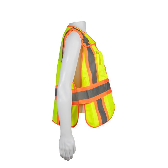 LV2-PSVP ANSI Class 2 Lime Solid Orange Contrast Two Tone Incident Command Expandable Breakaway Safety Vest