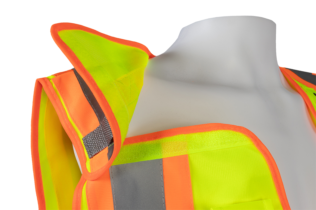 LV2-PSVP ANSI Class 2 Lime Solid Orange Contrast Two Tone Incident Command Expandable Breakaway Safety Vest