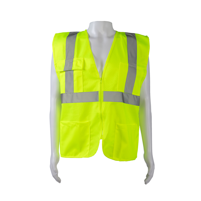 LV24 LIME SOLID ANSI CLASS II 4-Pocket Safety Vests