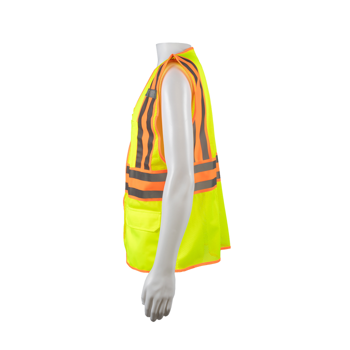 LVM2-CB2 ANSI Class 2 Deluxe Two Tone DOT  Safety Vest , Lime Mesh Orange Contrast